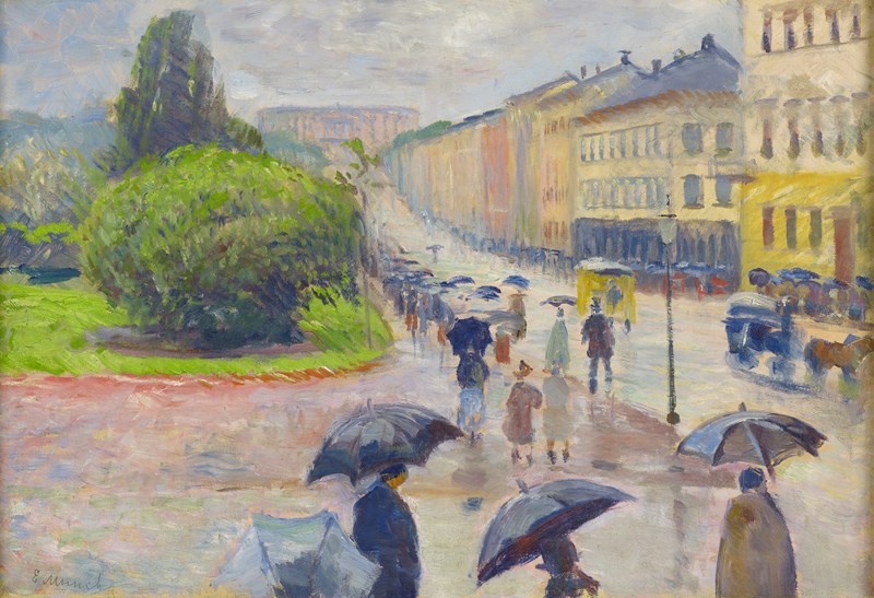 Edvard Munch: Regnværsdag på Karl Johan. Olje på lerret, 1891. Foto © Munchmuseet