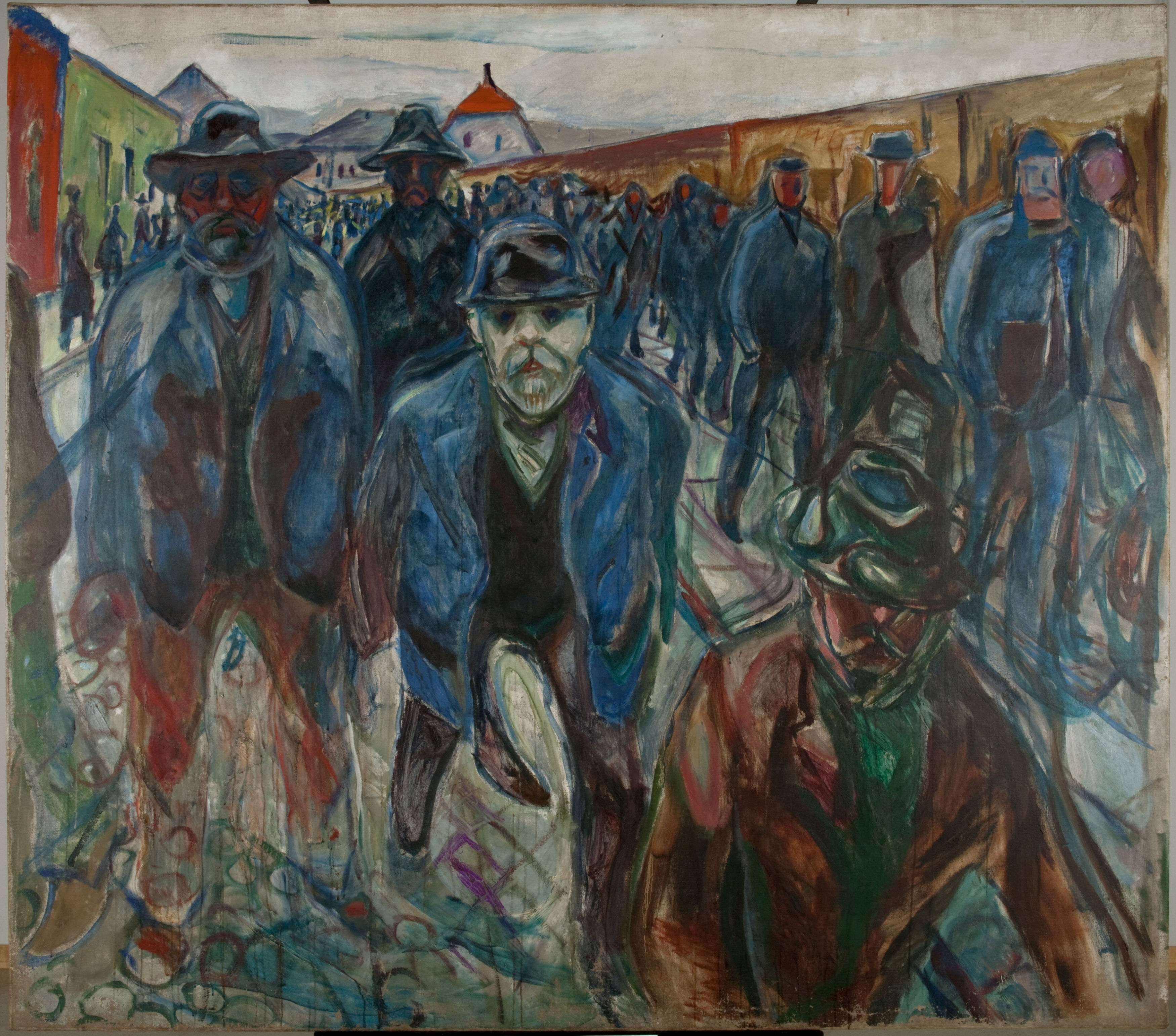 oil on canvase, workers on their way home
