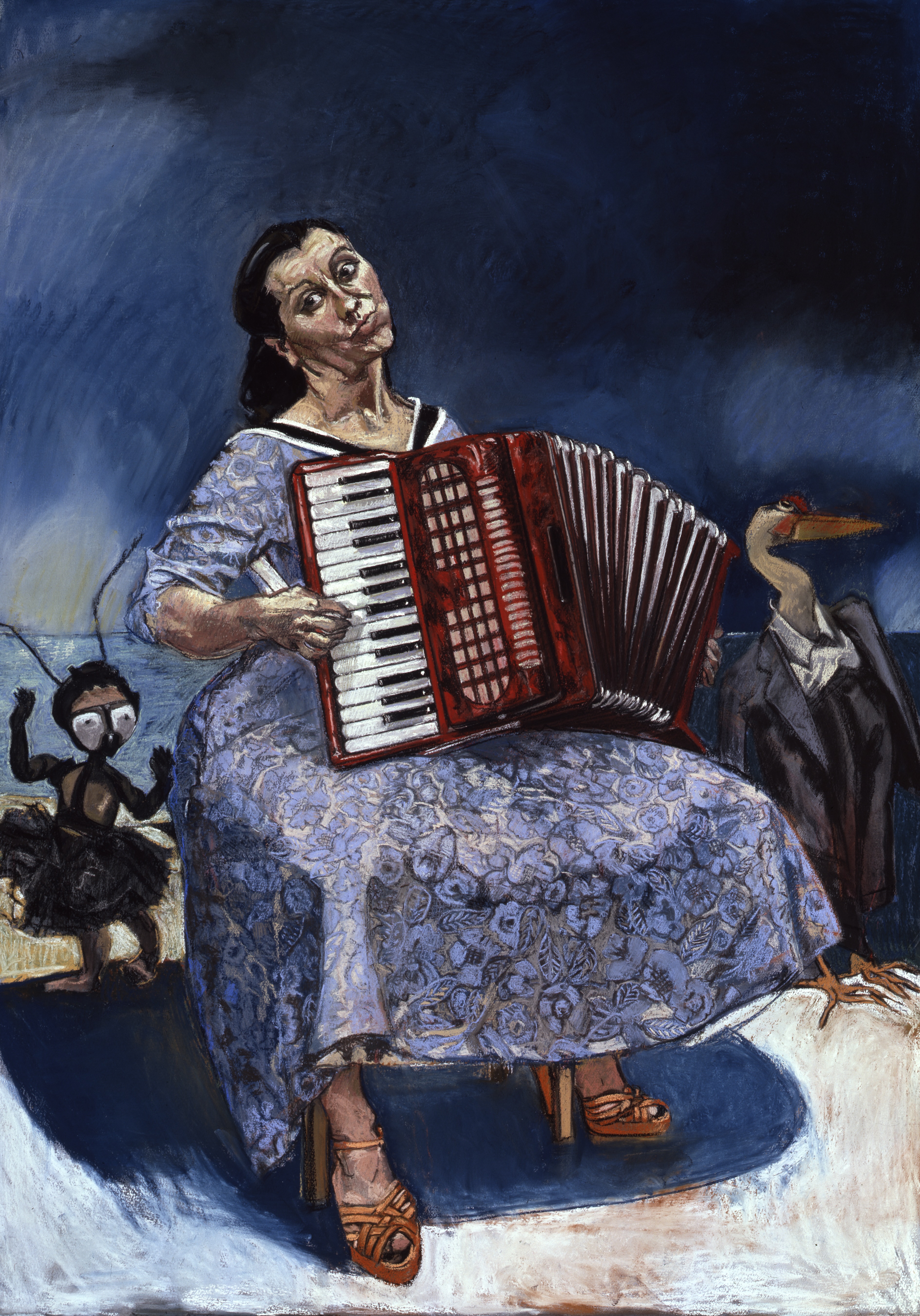 Painting of a woman playing accordion